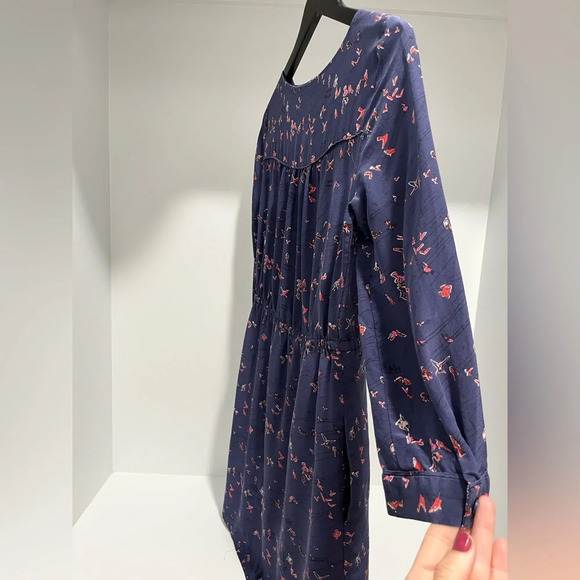 Madewell Navy Birdslife Print Dress 100% Silk lined Womens size 0 - Picture 5 of 9